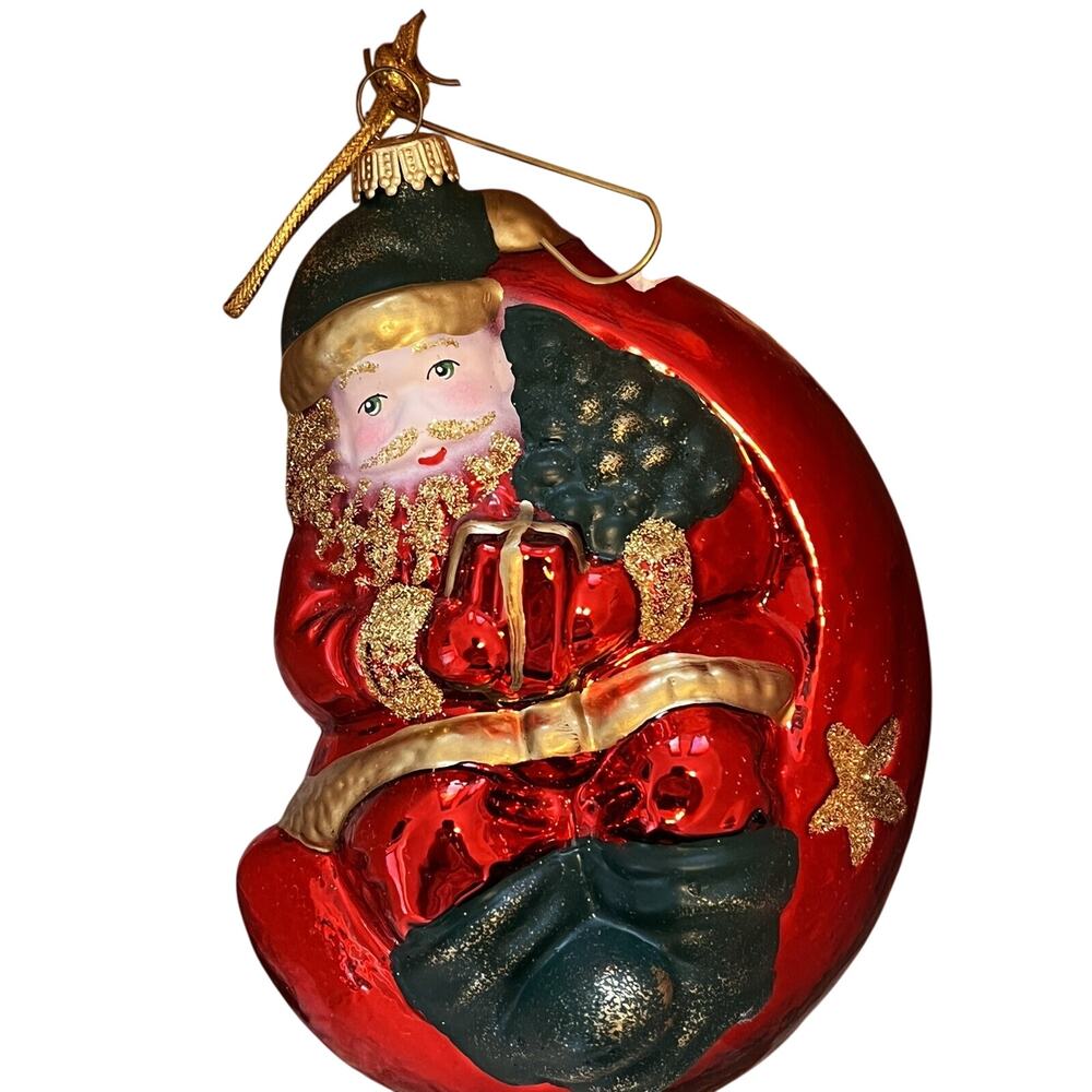 Blown Glass Santa Christmas Ornament Poland Vintage 1990s